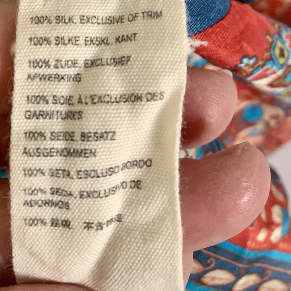 100% Silk Scarf Shawl Tassels Red Teal Ivory Floral Boho Global Artisan Wrap - Picture 11 of 14